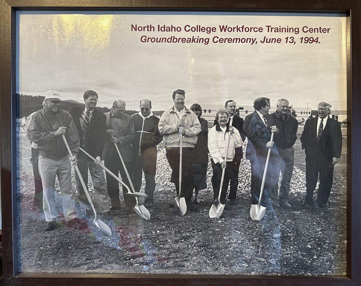 A photo of the North Idaho College Workforce Training Center groundbreaking ceremony from June 13, 1994. Robert Ketchum, who was the NIC Workforce Training director in 1994, is in the center.