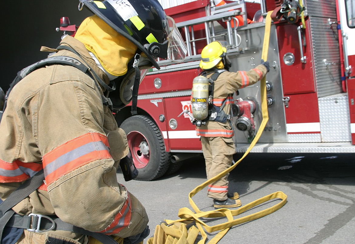 Students at the NIC Workforce Training Center’s Firefighter 1 Academy take part in a training exercise in 2020. The center is turning 30 this month.