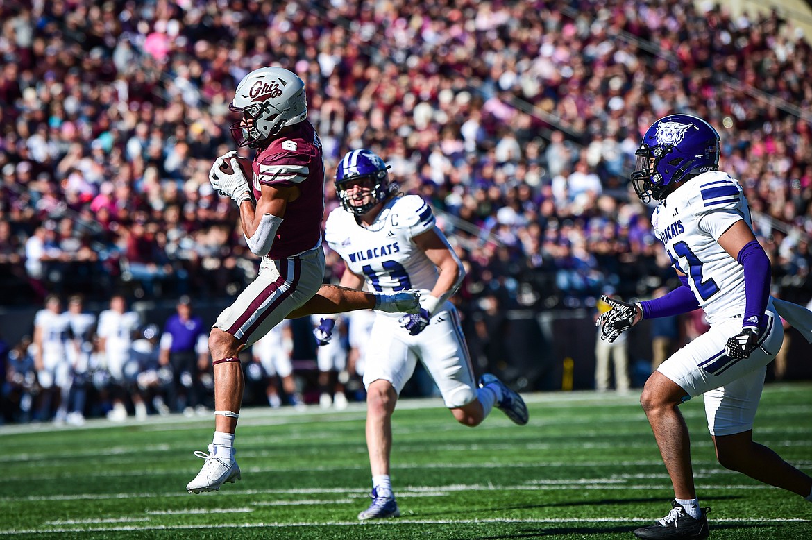 Grizzlies wide receiver Keelan White (6) catches a 20-yard reception in the second quarter against Weber State at Washington-Grizzly Stadium on Saturday, Oct. 5. (Casey Kreider/Daily Inter Lake)