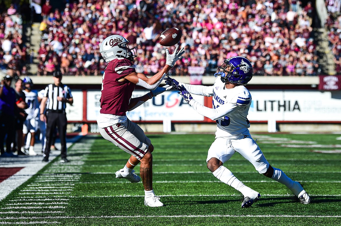 Grizzlies wide receiver Keelan White (6) catches a 26-yard reception in the fourth quarter against Weber State at Washington-Grizzly Stadium on Saturday, Oct. 5. (Casey Kreider/Daily Inter Lake)