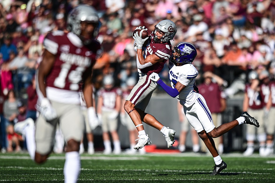 Grizzlies wide receiver Keelan White (6) catches a 14-yard reception in the fourth quarter against Weber State at Washington-Grizzly Stadium on Saturday, Oct. 5. (Casey Kreider/Daily Inter Lake)