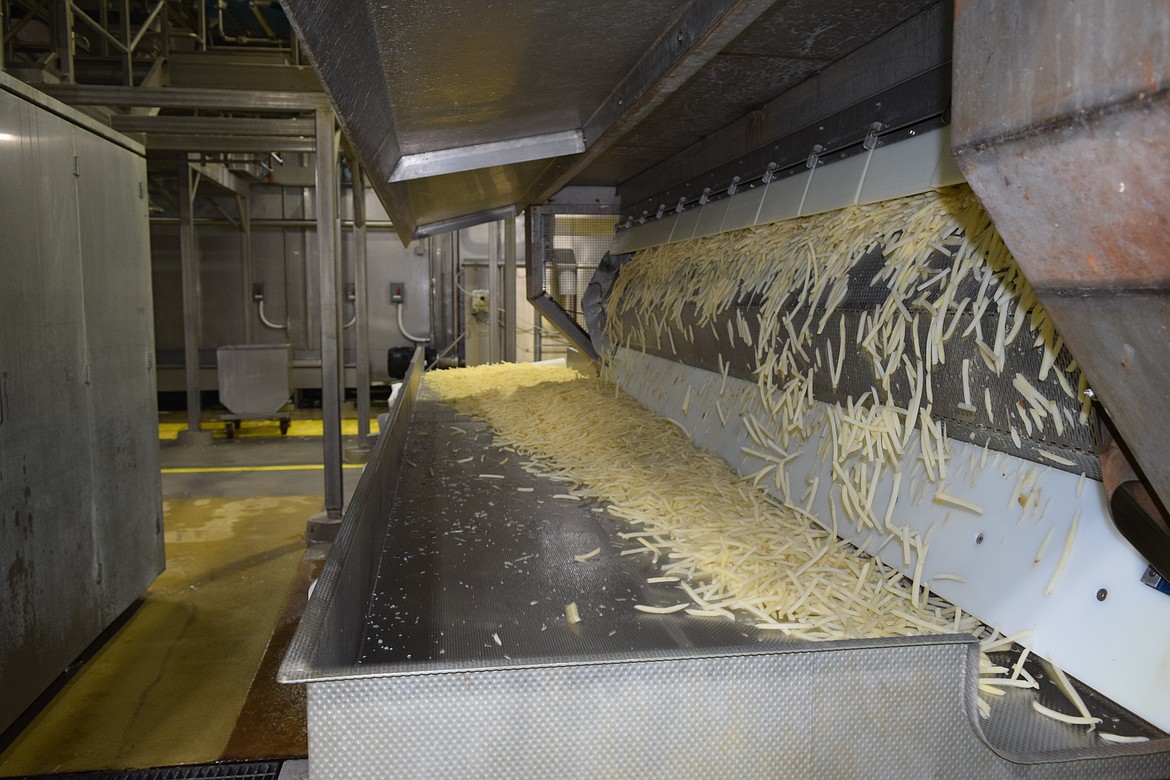 Fries tumble out of a machine at J.R. Simplot to be dried, fried, frozen then packaged.