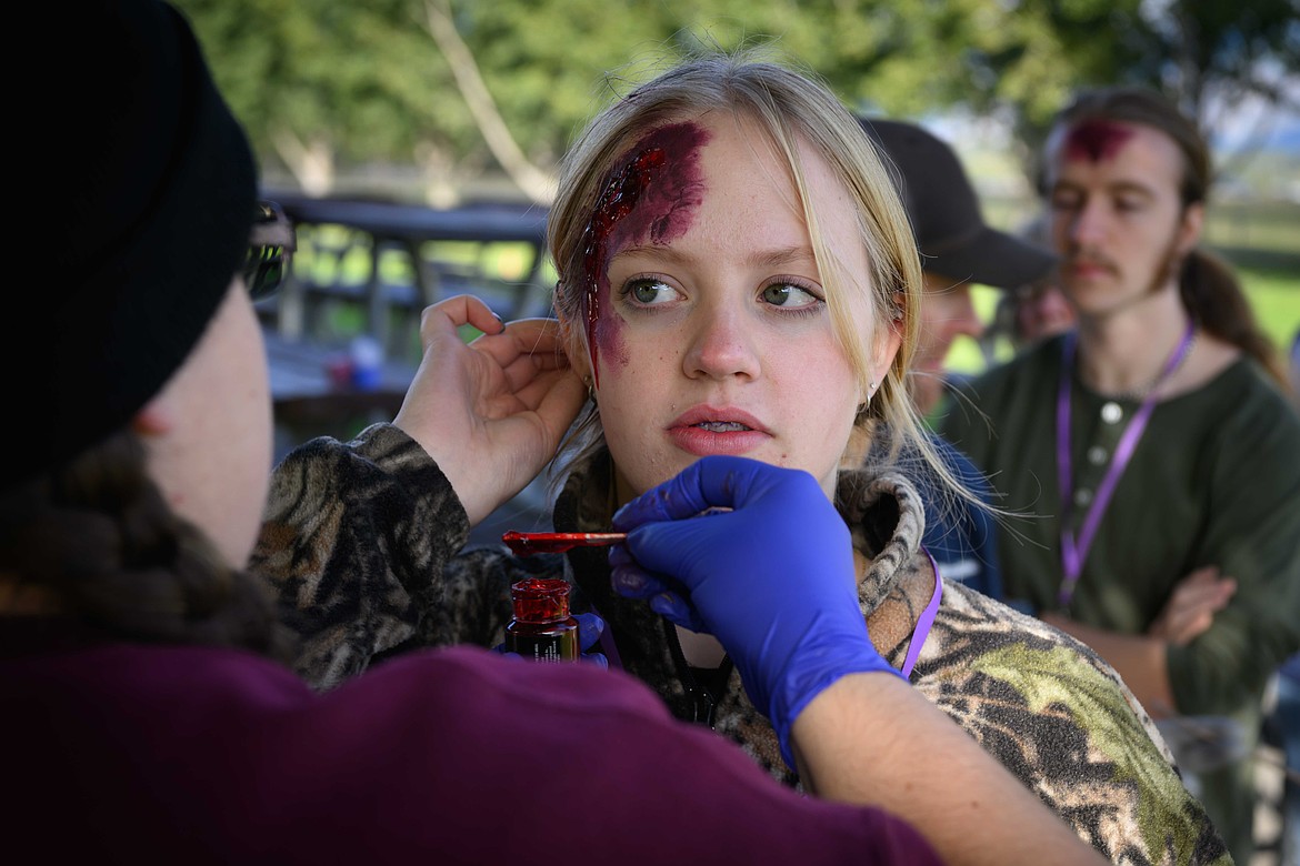 Simulated injuries are applied to high school junior Keelie Hathorn. (Tracy Scott/Valley Press)