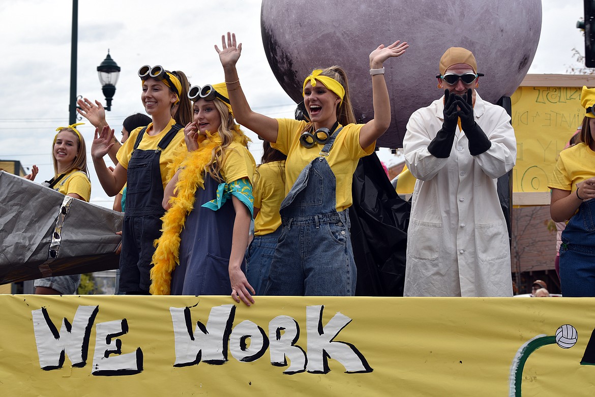 Whitefish volleyball team and coaches dress as minions, Gru and the evil Dr. Nefario at the homecoming parade on Friday, Oct. 3. (Kelsey Evans/Whitefish Pilot)