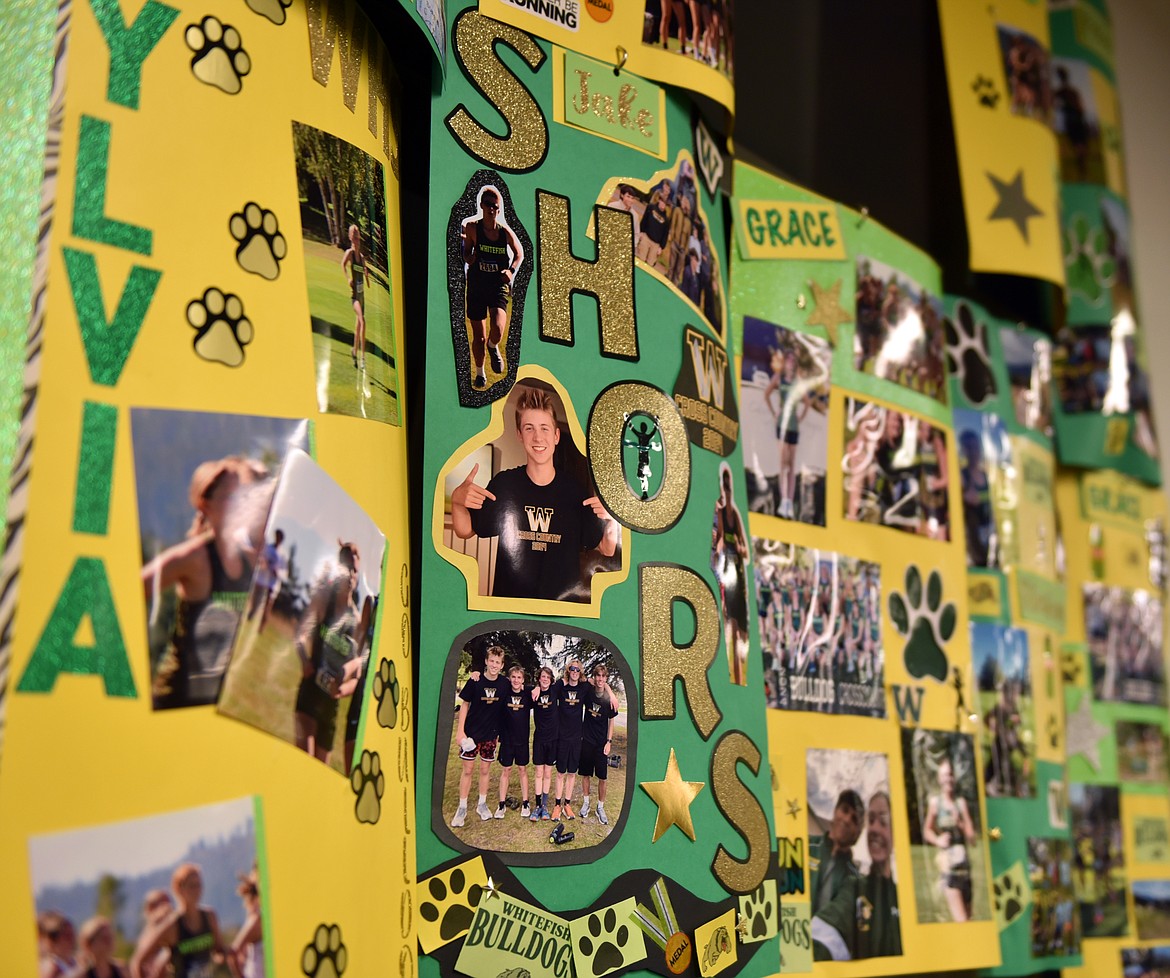 Part of the wall of cross country's homecoming posters at Whitefish High School (Kelsey Evans/Whitefish Pilot)