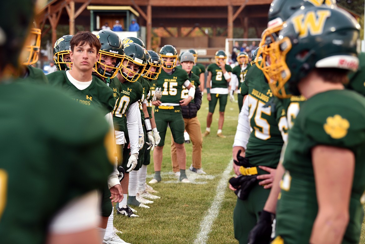 Bulldogs pump up the energy as player names are announced before gametime on Friday, Oct. 4. (Kelsey Evans/Whitefish Pilot)