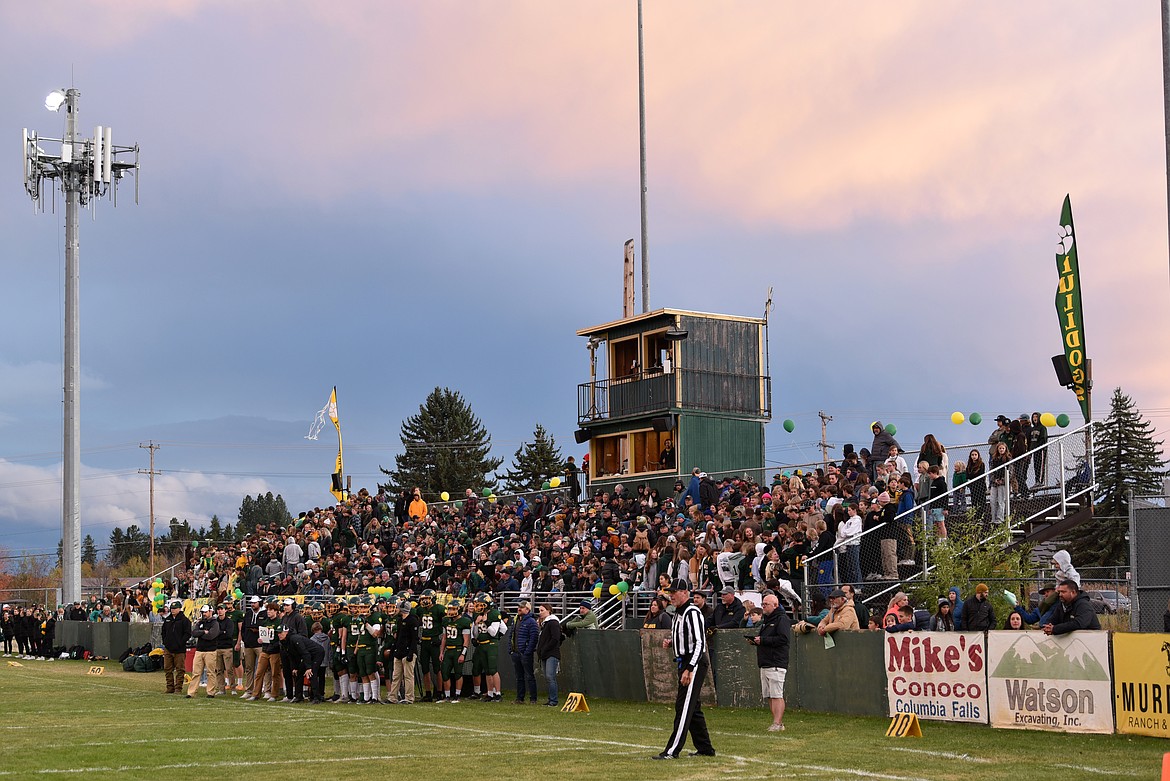 A strong windstorm barreled through an hour before the game, but the skies cleared and the stands filled in time for kick off at the homecoming football game Friday, Oct. 4. (Kelsey Evans/Whitefish Pilot)