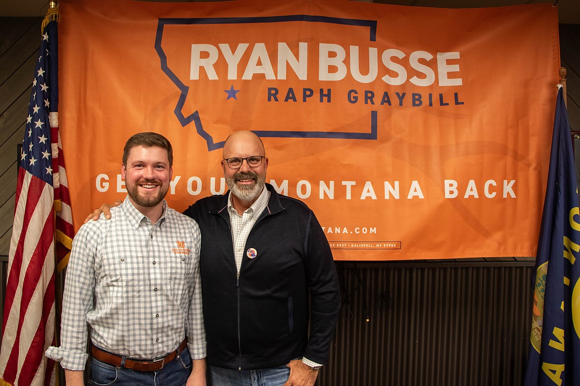 Ryan Busse and Raph Graybill hosted a town hall at the Kalispell VFW on Oct. 7, 2024. (Kate Heston/Daily Inter Lake)