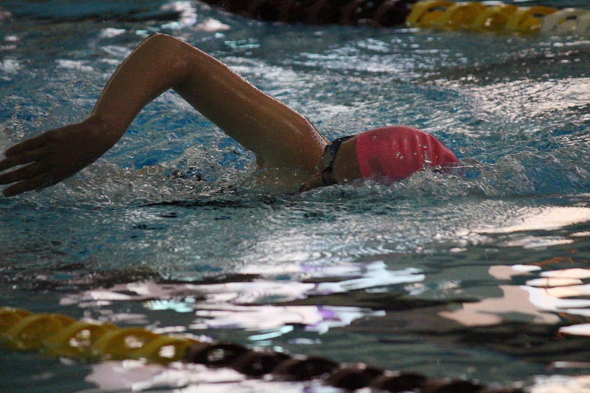 Moses Lake’s Adelaide Jensen competes in the 200-yard freestyle at Thursday’s league meet.