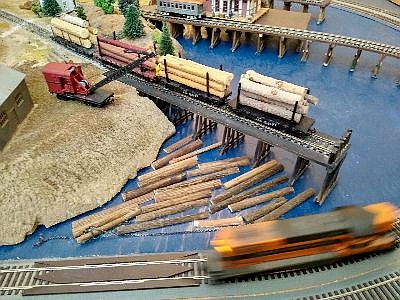 The Northwest Montana History Museum's new exhibit, Lumberjacks, Tie Hacks and River Pigs, encompasses a model train diorama featuring the Somers tie plant. (Courtesy photo)