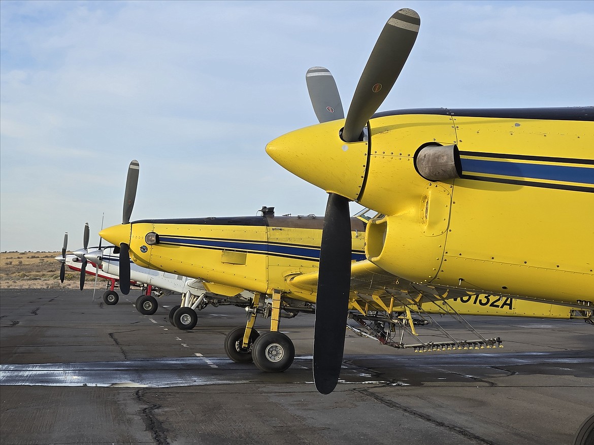 Propellers on aircraft can cause a variance in the manner that herbicides,  pesticides and similar farming aids are distributed by aircraft. The props can cause a swirling effect in the air directly beneath the aircraft. The issue can be mitigated by adjusting nozzles and other factors on the dispensing equipment under the aircraft.