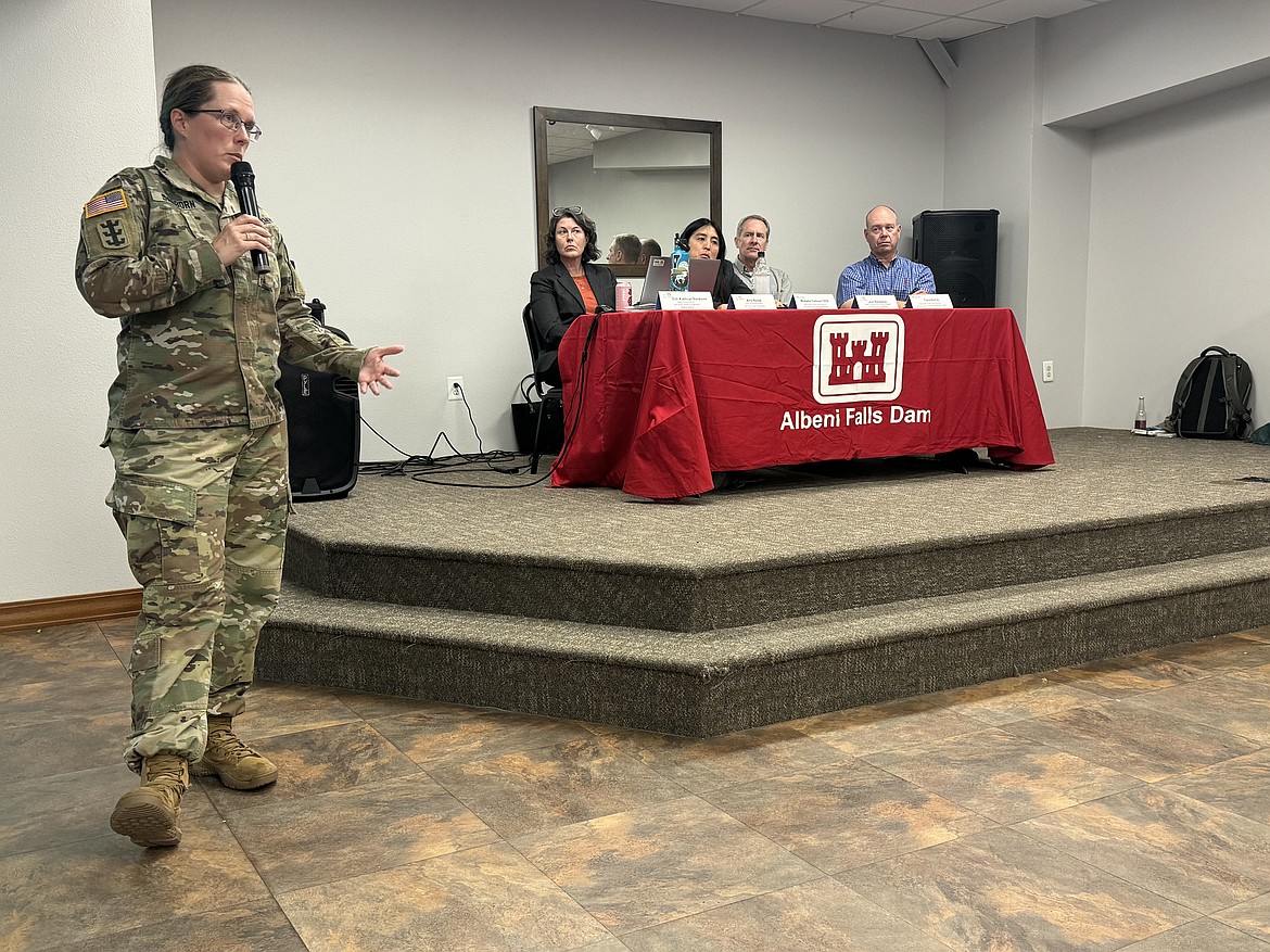 Col. Kathrynn Sanborn, Seattle District commander for the Army Corps of Engineers, listens to a comment at a Monday meeting on spillway gate restrictions on the Albeni Falls Dam.