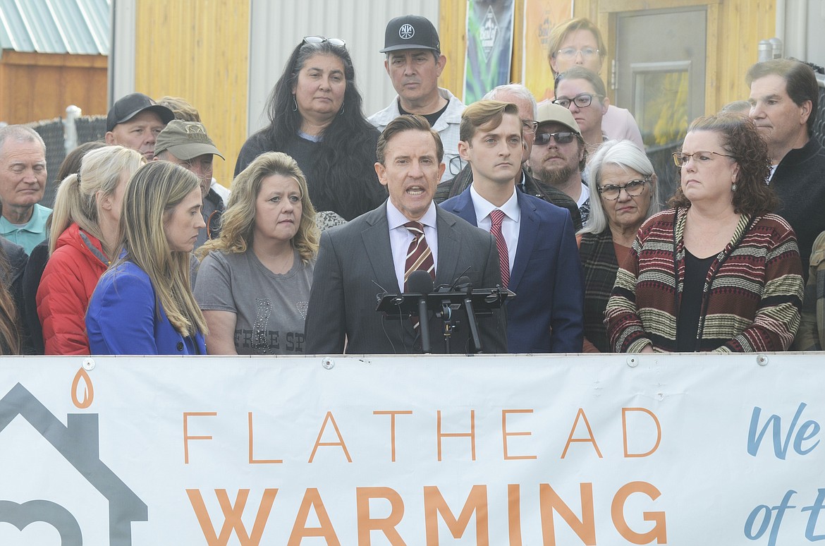 Jeff Rowes, senior attorney at the Institute for Justice, speaks at a press conference at the Flathead Warming Center in Kalispell on Wednesday, Oct. 9, 2024. (Matt Baldwin/Daily Inter Lake)