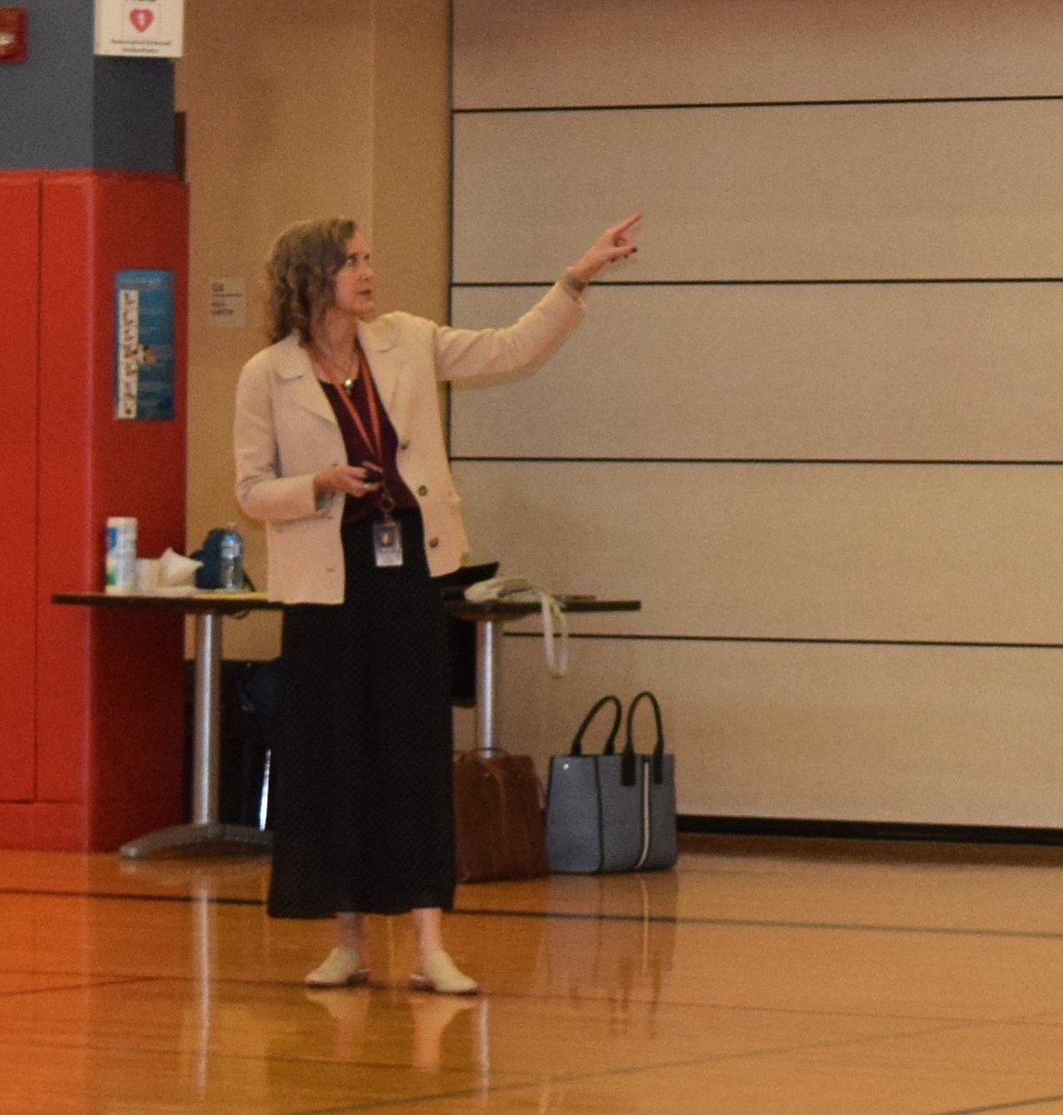 Moses Lake School District Interim Superintendent Carol Lewis explains the school’s finances during the first of four community meetings. The third meeting will be today at 6 p.m. at Vanguard Academy.