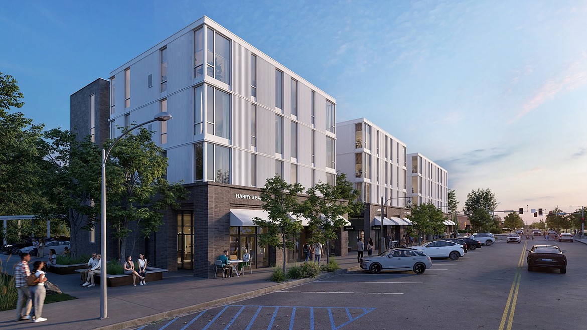 A rendering of the exterior the 50,000-square-foot site in downtown Post Falls owned by mother and daughter team, Laura and Kelsey Horn. The property would include a brunch restaurant and 33 apartments on 4th Avenue and Spokane Street.