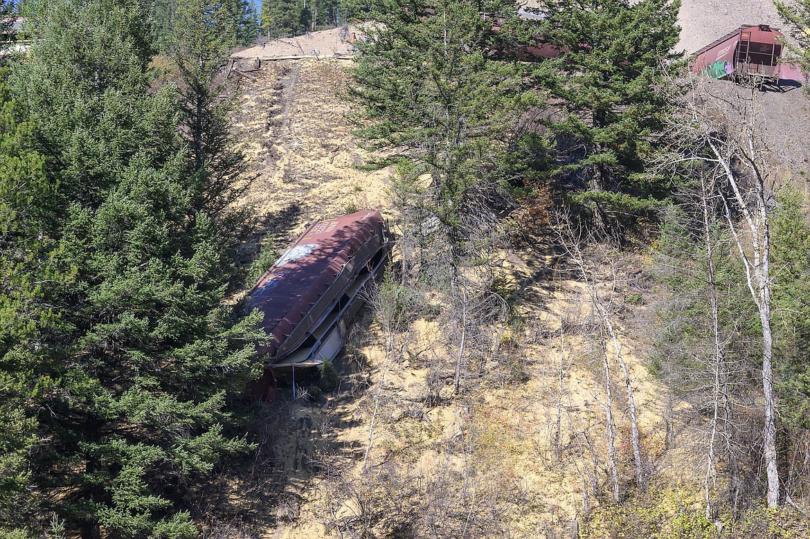 A spilled car ended up not far from U.S. Highway 2.