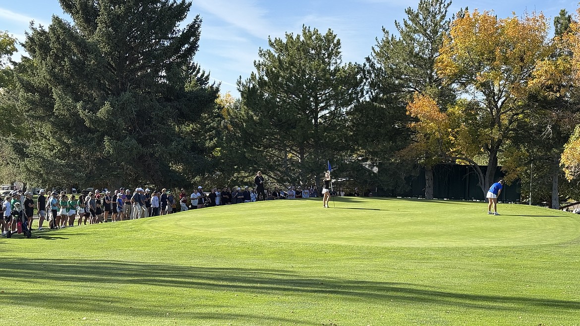 Courtesy photo
Coeur d'Alene High freshman Ella Wilson rolls in an eagle putt on the first playoff hole Saturday to win the state 6A girls golf championship at Highland Golf Course in Pocatello.