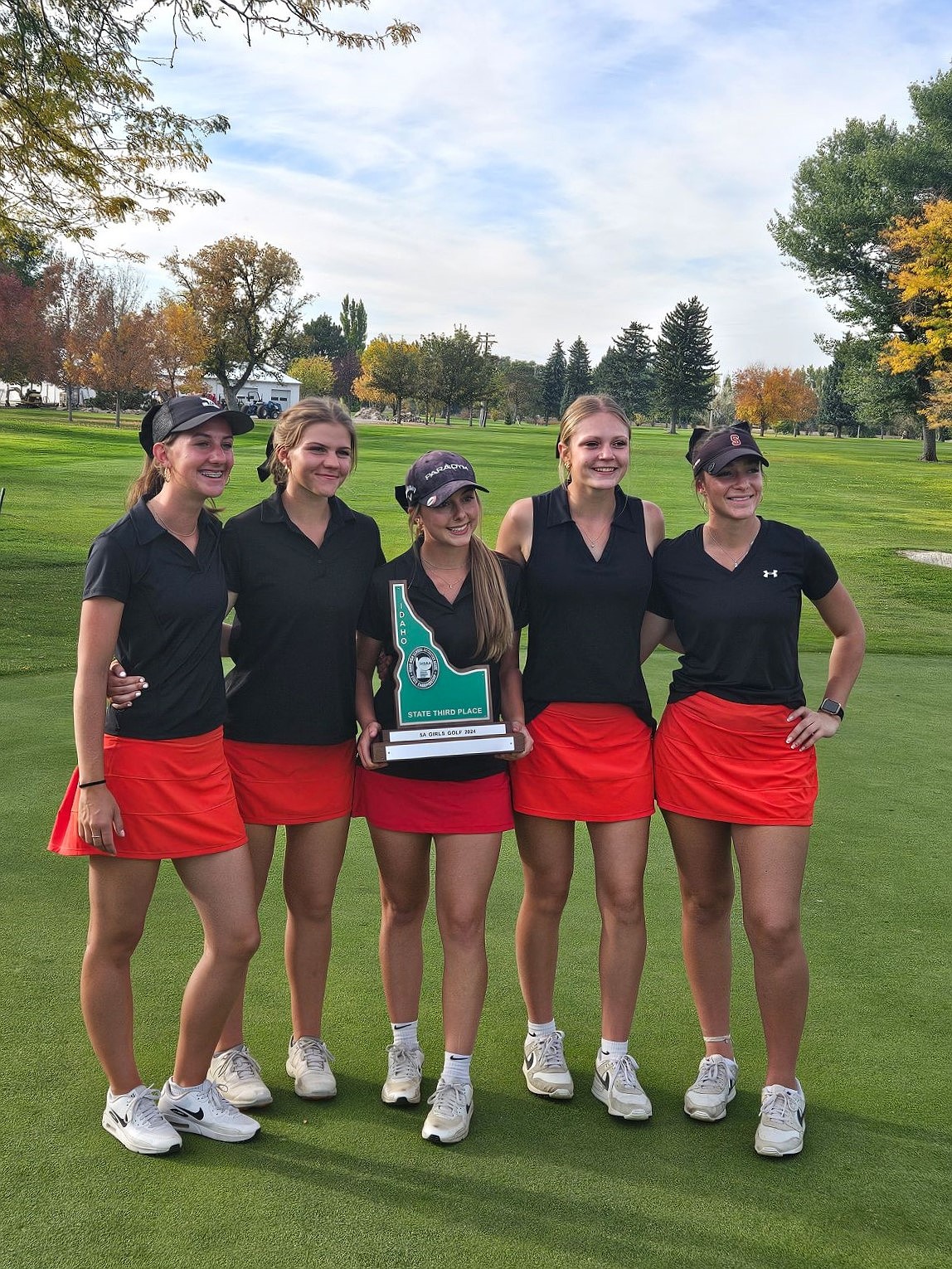 Courtesy photo
The Sandpoint High girls golf team finished third in the state 5A golf tournament at River's Edge Golf Club in Burley on Saturday. From left are Raegan Samuels, Claire Loutzenhiser, Taylor Mire, Demi Driggs and Alexa Tunistra.