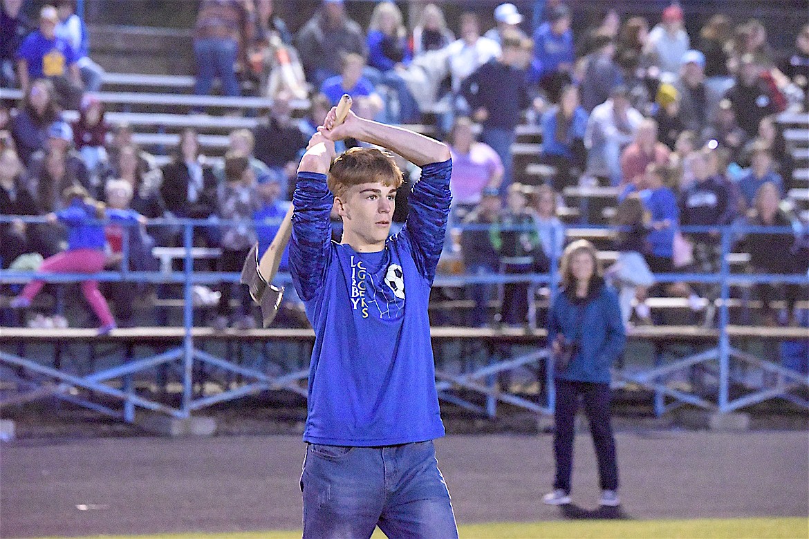 Sophomore Isaiah Barks participated in the ax throwing event Thursday, Oct. 10, 2024, during Libby Homecoming festivities. (Scott Shindledecker)