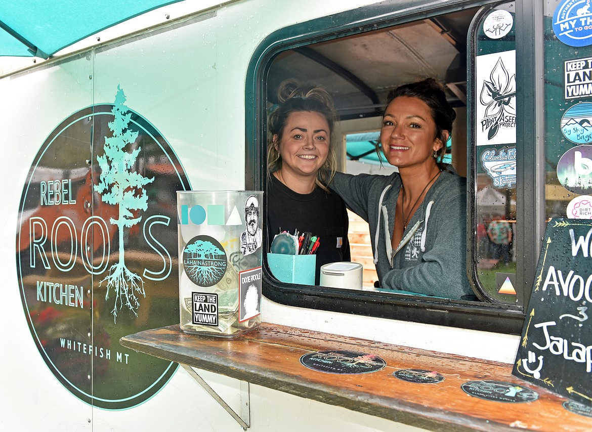 Stefanie Bridges and her 'ride-or-die' business partner Brit McNamara at their Rebel Roots Kitchen food truck at Thirty Eight on Sept. 14. (Kelsey Evans/Whitefish Pilot)