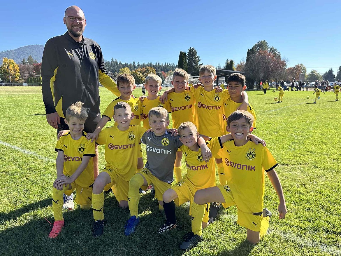 Courtesy photo
The BVBIA CDA BU09 Yellow boys soccer team played at their home field against SOZO FC 2016B GOLD over the weekend, ending in a 3-3 draw. In the front row from left are Greyson Guy, Cole Rounds, Graham Brown, Ryker Raber and Onyx Barnes; and back row from left, coach Jason Steenstra, Mitchell Volland, Maximus Stover, Estes Hartley, Waylon Wood and Jorge Rodriguez.