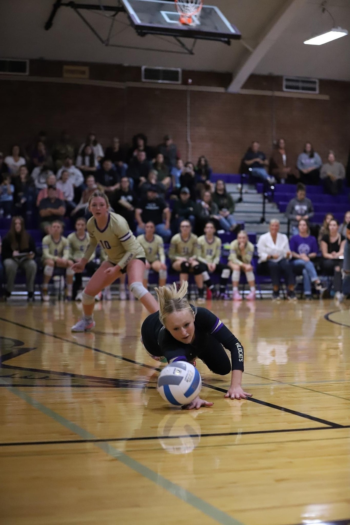 Kellogg sophomore Jordyn Stutzke dives for the pancake during the Wildcats' win over Grangeville on Thursday.