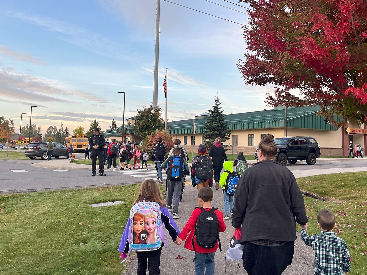 Kootenai Elementary students walk to school on International Walk to School Day on Oct. 9.