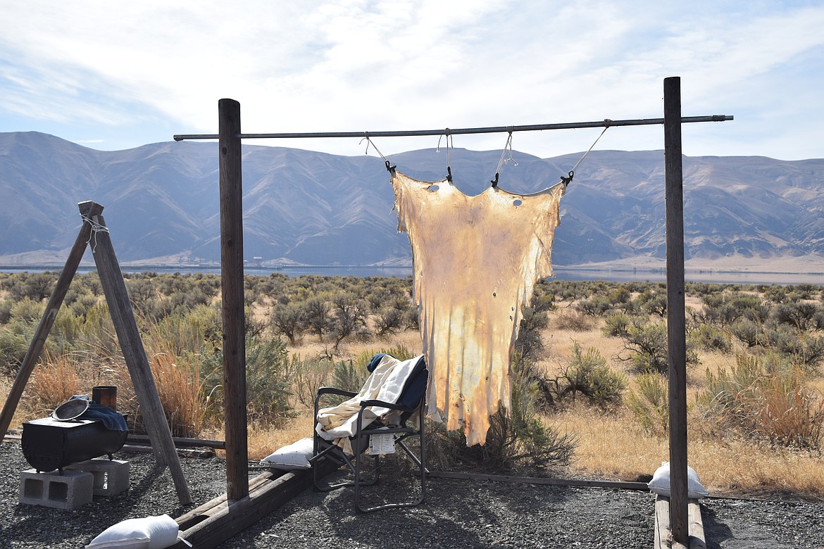 During the archeology days at the Wanapum Heritage Center, there were demonstrations on how a hide is processed.