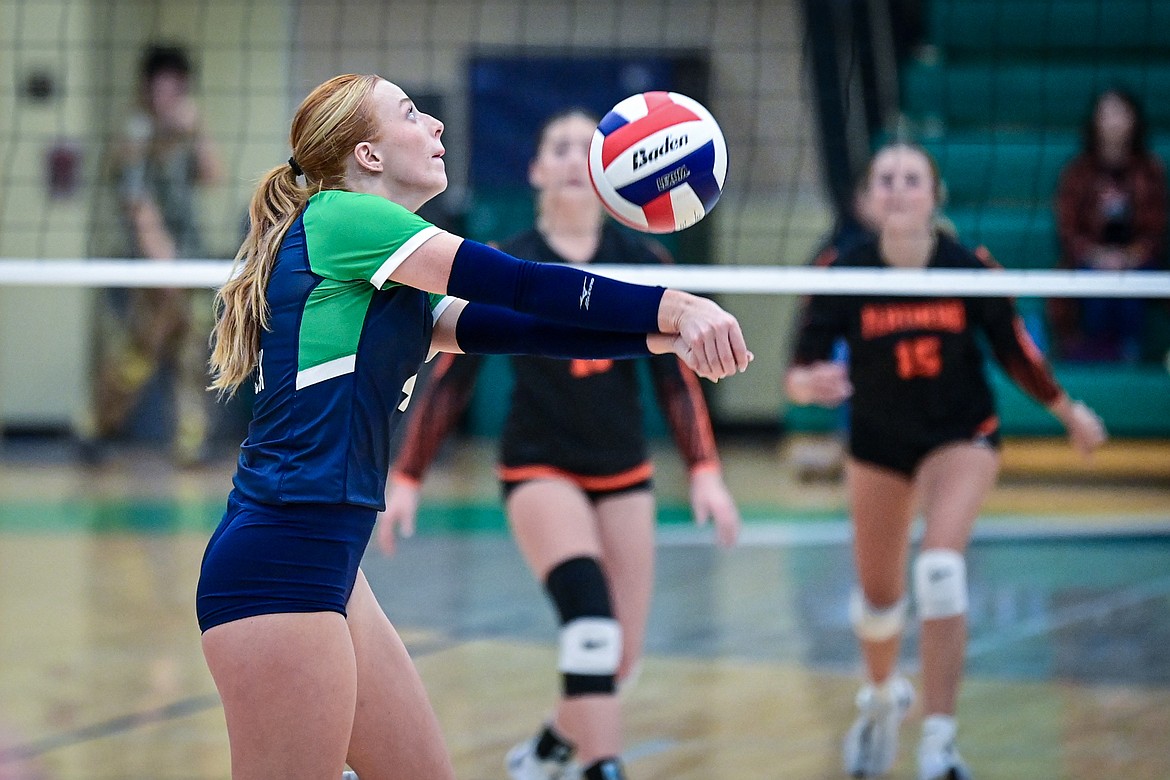 Glacier's Kenedee Moore (4) passes to a teammate against Flathead at Glacier High School on Tuesday, Oct. 15. (Casey Kreider/Daily Inter Lake)