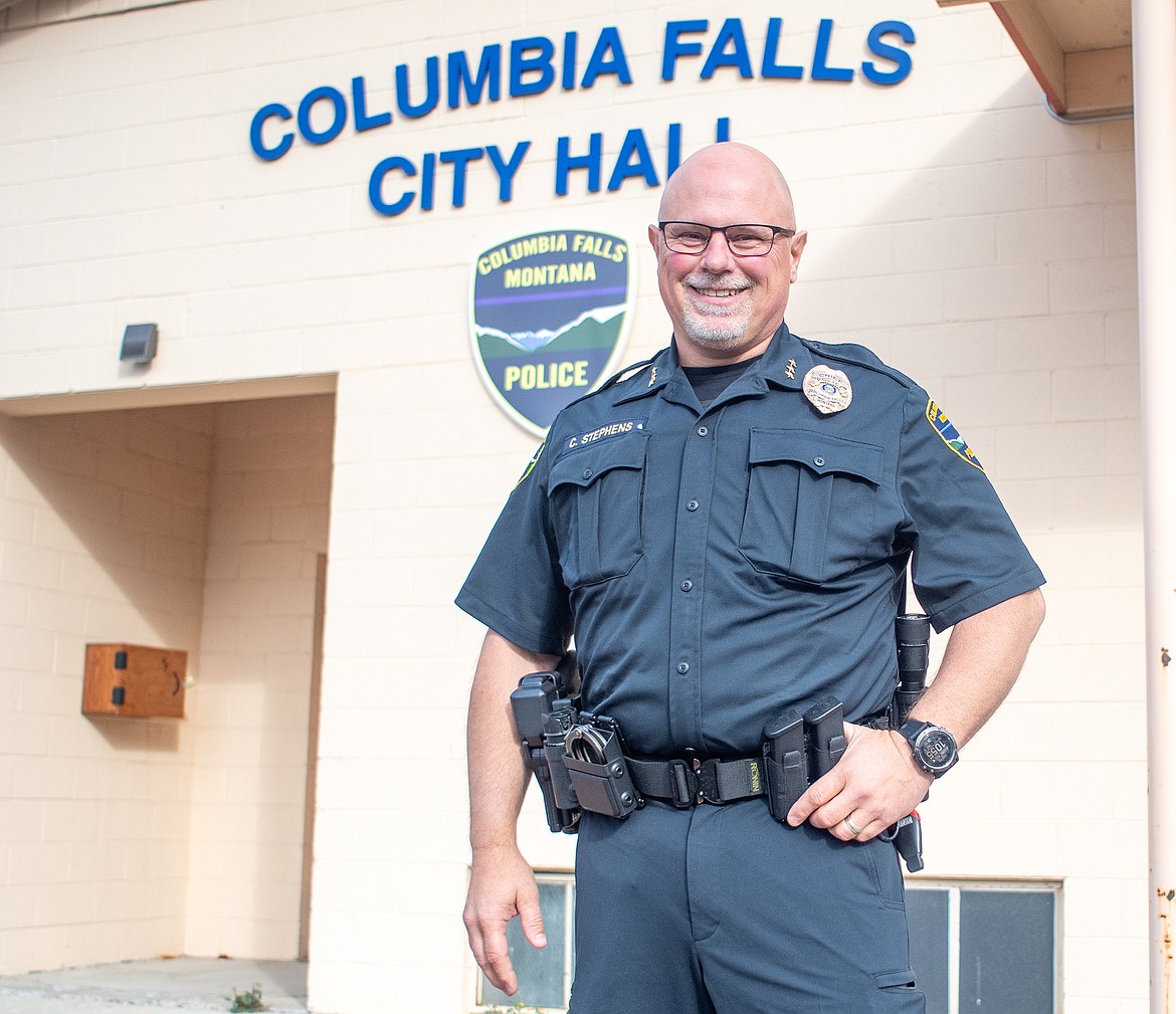 Chad Stephens, Columbia Falls' new chief of police, stands outside the Police Department's offices last week. (Chris Peterson photo)