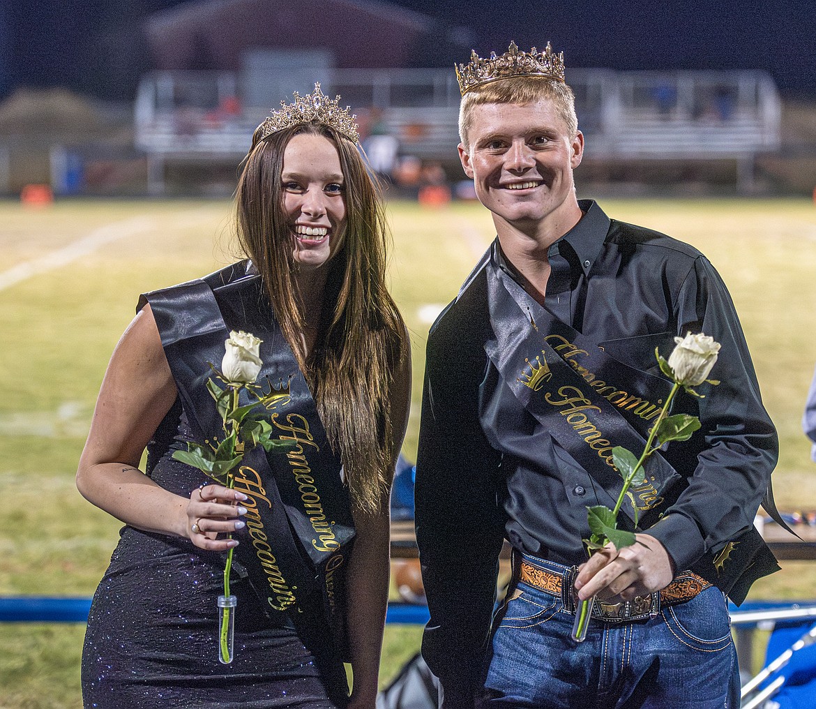 Homecoming Queen and King Ava Davey and Sam Plummer crowned at the football game Friday, Oct. 11. (Avery Howe/Bigfork Eagle)