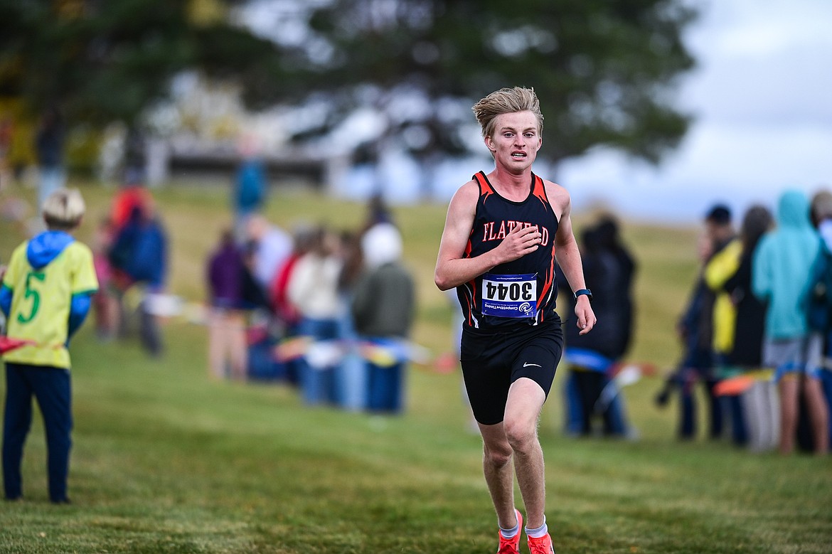 Flathead's Brodyn DeShaw placed fifth with a time of 16:49.64 at the Glacier Invite at Rebecca Farm on Wednesday, Oct. 16. (Casey Kreider/Daily Inter Lake)