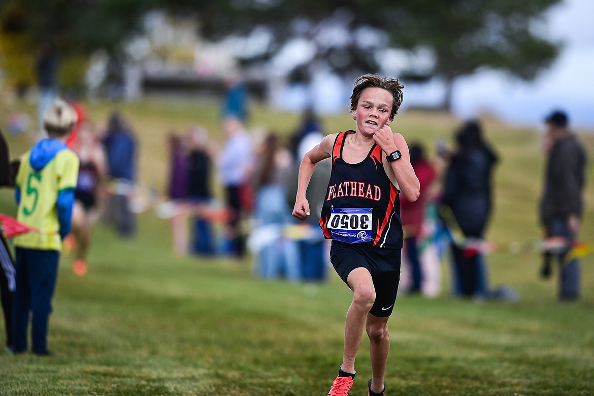 Flathead's Ryker Zuffelato placed fifth with a time of 17:05.65 at the Glacier Invite at Rebecca Farm on Wednesday, Oct. 16. (Casey Kreider/Daily Inter Lake)