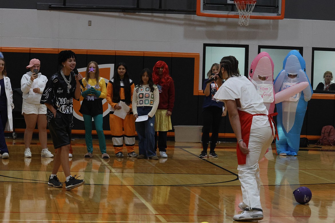 Brydon Stacy and Owen Devine performe their rendition of Drake's "Jimmy Cooks" during the Oct. 3 Homecoming assembly at Eprhata High School.