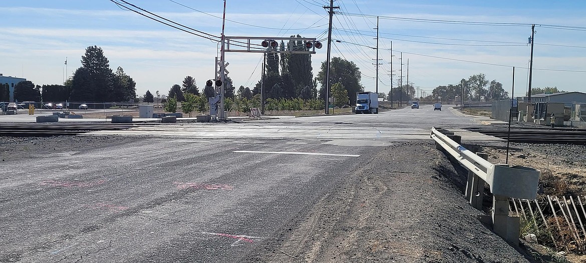 A railroad crossing on Columbia Way in Quincy is one of the last road construction projects in the Columbia Basin in 2024.