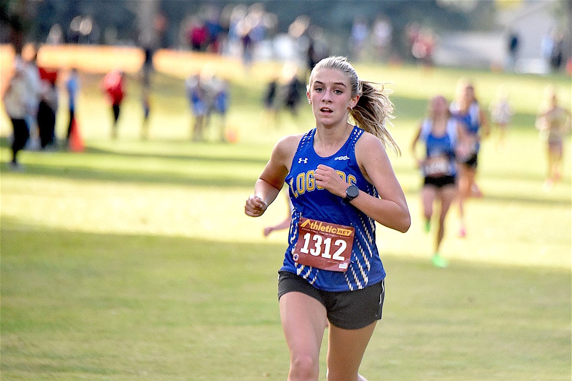 Libby High School cross country runner Capri Farmer finished fifth at the Western A Divisional Cross Country Championship Friday, Oct. 18, 2024, at Cabinet View Golf Course in Libby. (Scott Shindledecker/The Western News)