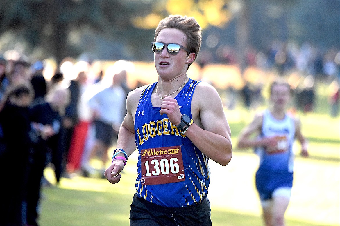 Libby High School cross country runner Rowen Sherbo finished eighth at the Western A Divisional Cross Country Championship Friday, Oct. 18, 2024, at Cabinet View Golf Course in Libby. (Scott Shindledecker/The Western News)