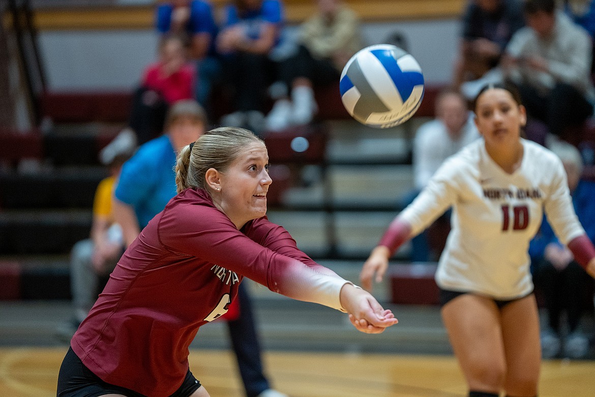 NIC ATHLETICS
North Idaho College freshman libero Brecklan Weaver passes the ball to a teammate during a Scenic West Athletic Conference match against Salt Lake at Christianson Gymnasium on Saturday.