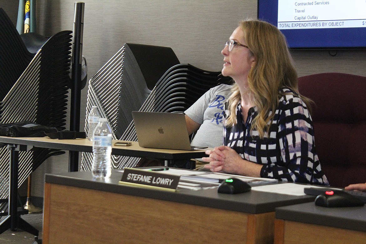 Stefanie Lowry, former MLSD finance director, speaks at a school board meeting prior to her departure. Lowry is no longer with the district.