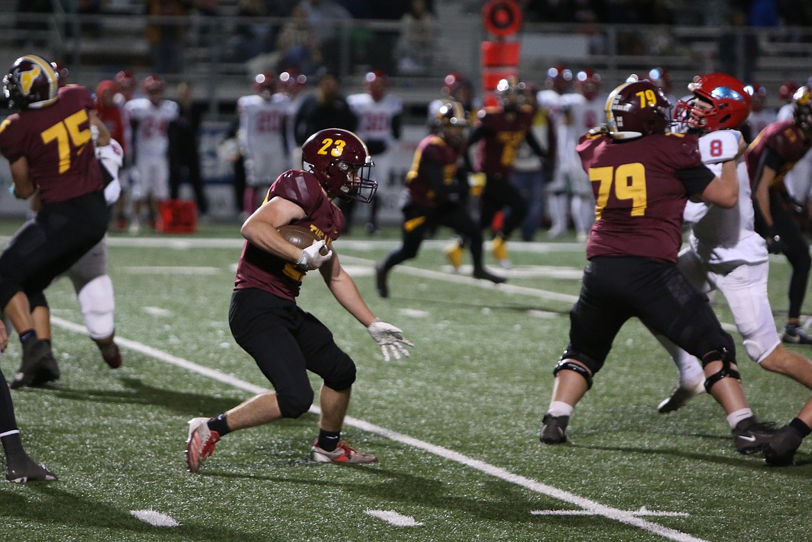 Moses Lake sophomore Elijah Burns (23) ran for 178 yards and a touchdown on 17 carries in Friday’s win over Eastmont.