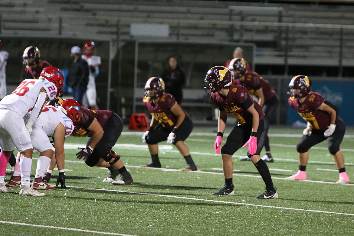 The Maverick defense sets up for a play against Eastmont on Friday night. Moses Lake held the Wildcats to 138 total yards in a 40-0 win.