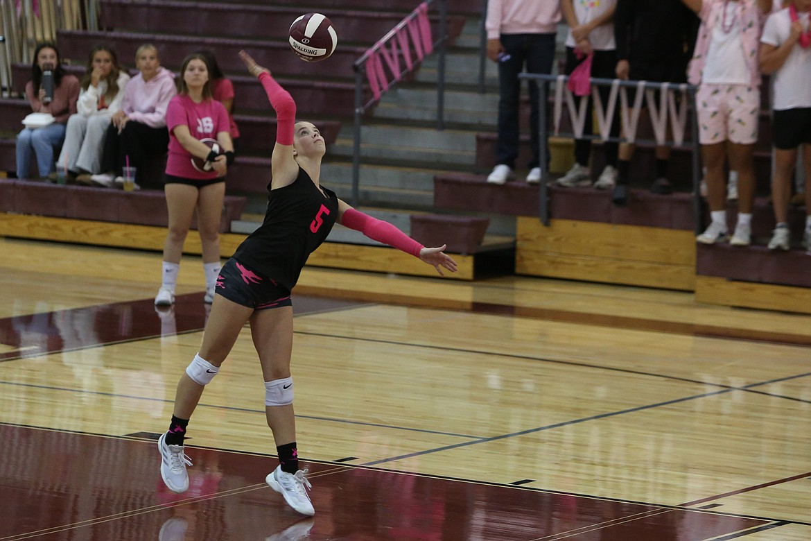 Moses Lake sophomore Madison Witwer serves the ball during an Oct. 10 match against Sunnyside.