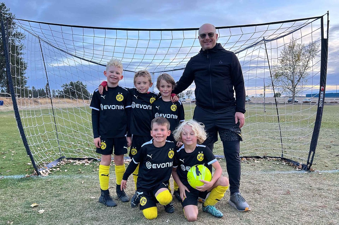 Courtesy photo
The BVBIA CDA Boys U08 Yellow soccer team beat the Spokane Shadow 5-2 on Saturday afternoon. In the front row from left are Jentzen Jelmberg and Boone Thomas; and back row from left, Ryker Bertek, Xander Werner, Rockwell Millikan and coach Matt Werner.