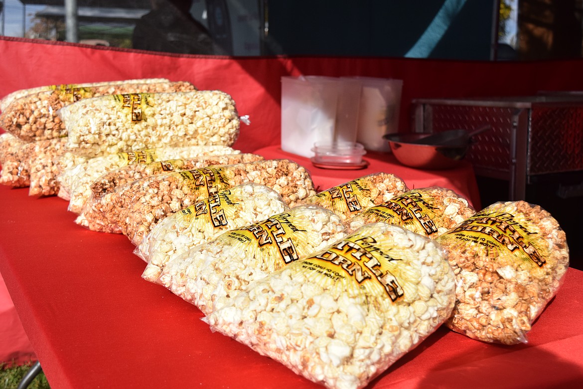 Freshly popped and bagged kettle corn waits for customers to take it home at the Moses Lake Farmers Market Saturday.