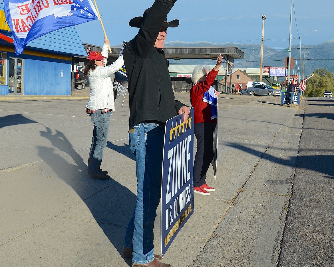 U.S. Rep. Ryan Zinke was campaigning for reelection in Lake County last Friday. His visit included a rally along Hwy. 93, organized by Lake County Republicans. (Kristi Niemeyer/Leader)