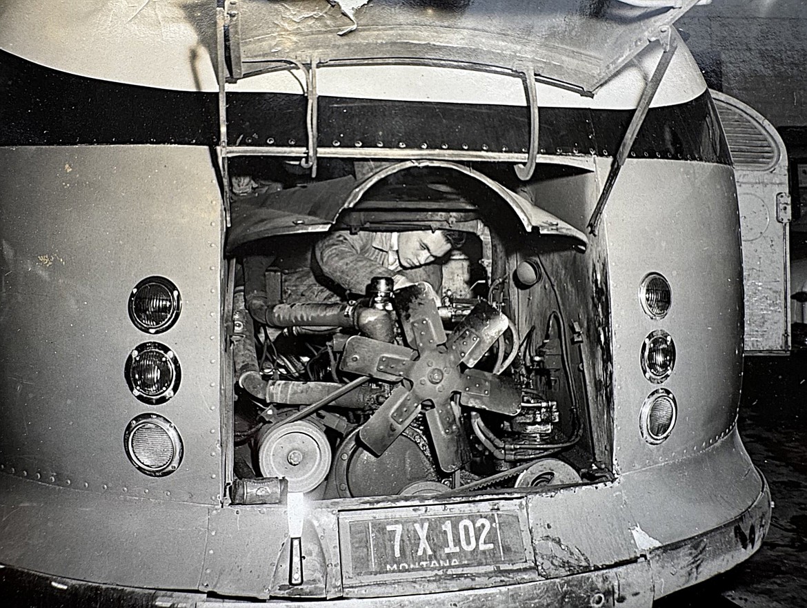 An old photo of an automotive student working on a bus in the auto mechanic shop at Flathead High School (formerly Flathead County High School) on April 10, 1958. The automotive program marks its 75th anniversary this year. (Hilary Matheson/Daily Inter Lake)