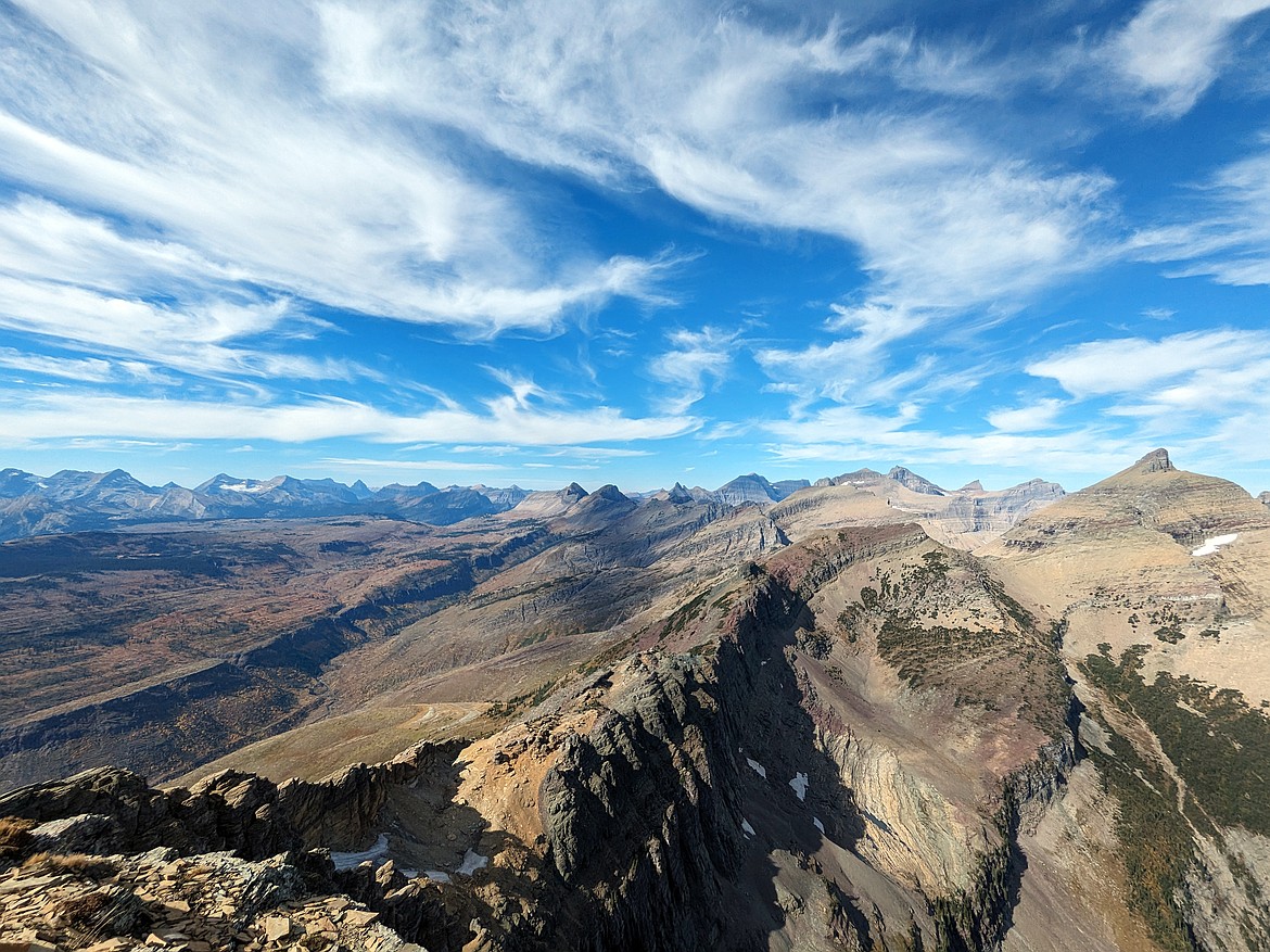 Looking towards the North Fork area from the Swiftcurrent Mountain lookout in Glacier National Park on Sept. 28. (Kelsey Evans/Whitefish Pilot)