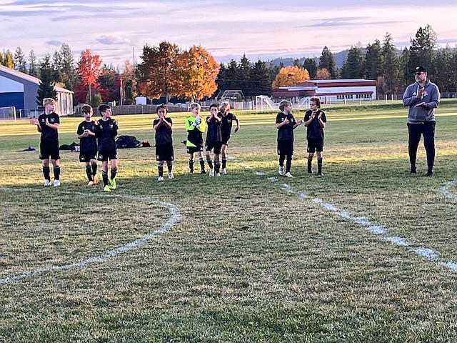 Courtesy photo
The Sting SC 15 Boys soccer team beat the Sandpoint FC 15B 3-0 on Saturday. From left are Jacoby Frank, George Jerkins, Reid Funkhouser, Bam Bookholtz, Bode Hebener, Thomas Davis, Henry Hermance, Silas Ballou, Flynn Bundy and coach Robin Bundy.