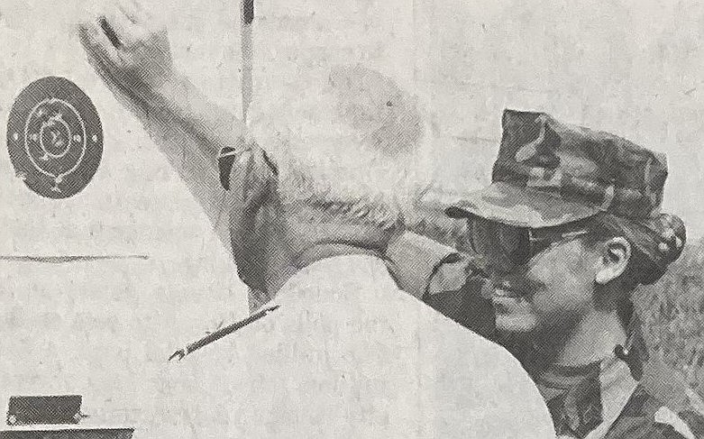 In the 1980s, Roxane Conrad checks the record pattern during a Texas shoot.