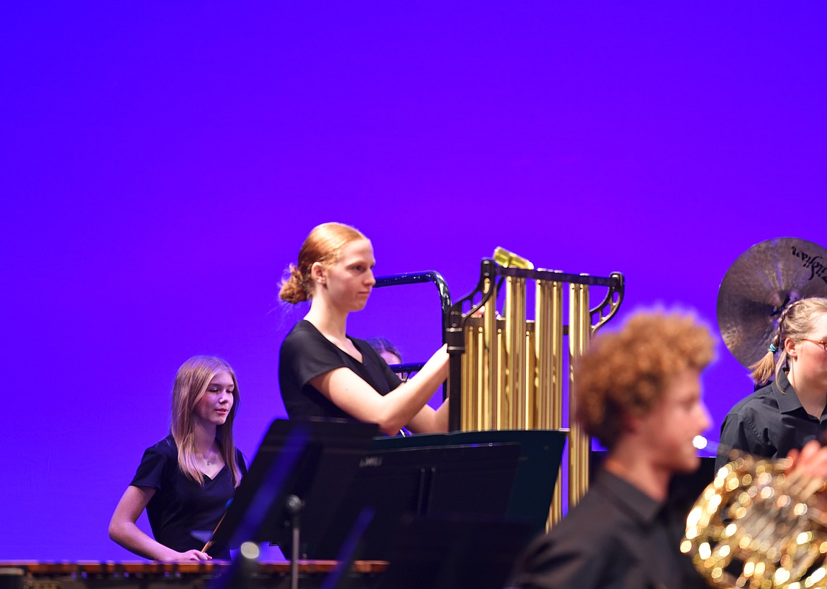 Freshman Vivian Trieweiler on chimes at the fall band concert on Oct. 22. (Kelsey Evans/Whitefish Pilot)